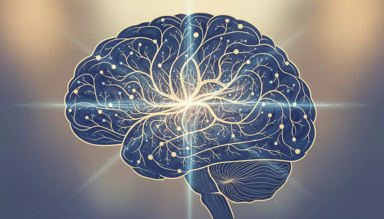 Représentation artistique de neurones s'activant calmement dans un cerveau, symbolisant l'apaisement de l'anxiété grâce à des connexions équilibrées.